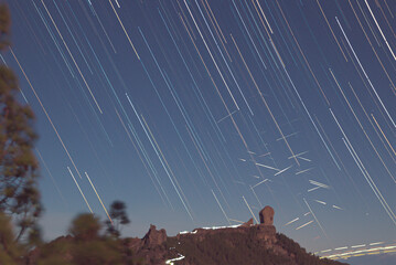 StarTrail and satelites at Gran Canaria with Roque Nublo
