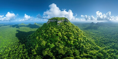 Fototapeta premium Majestic Mountain Forest Landscape with Cloudy Sky Aerial View