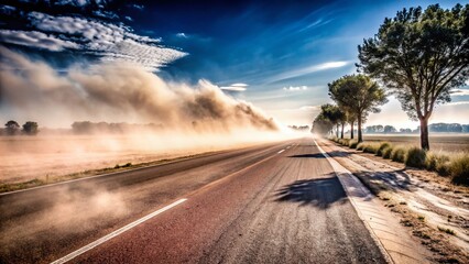 Long Exposure of Dusty Road Under Clear Blue Sky - Serene Landscape Photography
