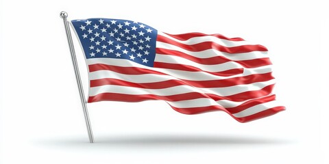 Obraz premium Waving American Flag on White Background Patriotic Symbol of Freedom and Independence