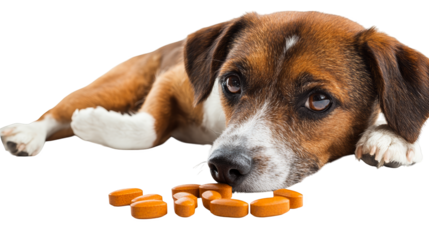 Adorable dog relaxes amongst a pile of fresh carrots, picture of canine contentment and healthy treats