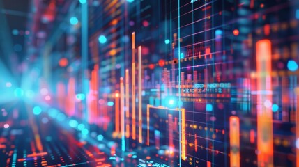 Fototapeta premium Abstract digital data flow with colorful lights and graphs