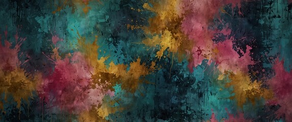 Vibrant colorful abstract grunge background. Dusty textured pink, blue and golden yellow luxury header design.