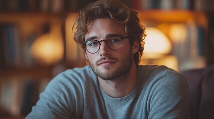 Obraz premium a casual evening conversation where a young man in relaxed attire has a deep discussion at home, providing a thoughtful and intimate interaction with family or friends