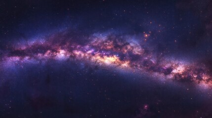 Obraz premium A breathtaking view of the Milky Way galaxy stretching across the night sky, with vibrant colors of purples,