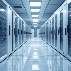 Vector illustration of a secure server room with access control.