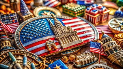 Fototapeta premium Macro Photography of USA Culture Decorative Elements for Authentic American Aesthetics