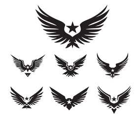 Collection of Wings logo shapes,  air force logo black vector