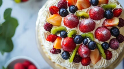fruit birthday cake top view