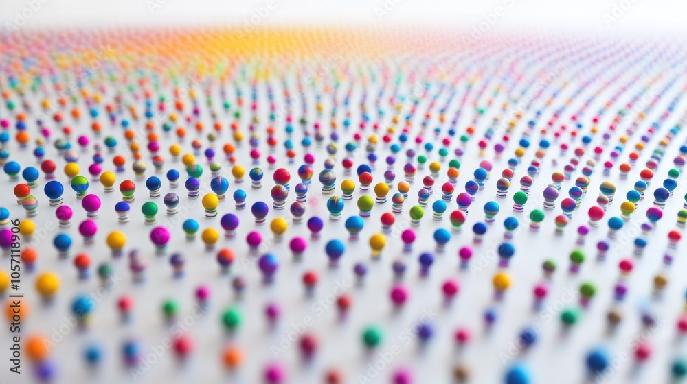 Poster a high-resolution image of individual quantum dots, displayed in a grid pattern with varying sizes a