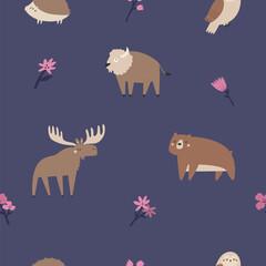 Cute Woodland Animal Seamless Pattern. Adorable Vector Forest Characters for Designs and Crafts