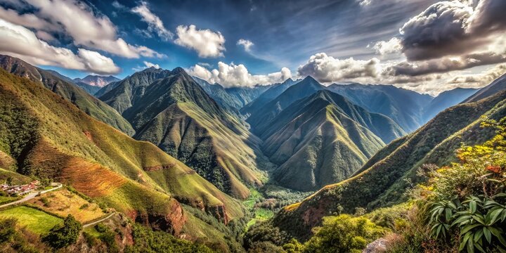 Majestic Portrait Photography of Yungas Mountains Near Coroico, Bolivia, Capturing Scenic Views and Lush Landscapes