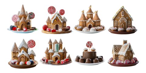 Delightful Gingerbread Houses and Sweet Treats Display, set collection, mega bundle, isolated on transparent background