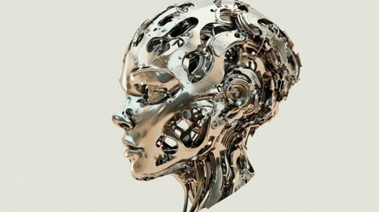 3d rendered silver and shiny statue head