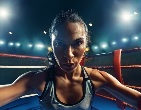 Foto de una mujer boxeadora en primera persona