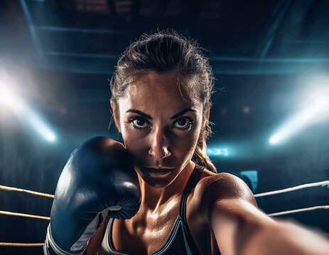 Foto de una mujer boxeadora en primera persona