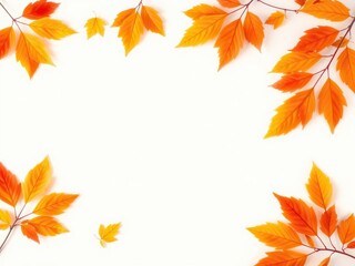 Vibrant golden autumn leaves on a white background, foliage, environment