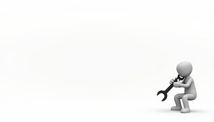 3D stick figure character performing automotive repair, minimalist style, for car maintenance visuals and educational content, with copy space