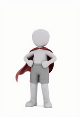 3D stick figure superhero pose with cape, minimalist and glossy style, for motivational and inspirational content with copy space