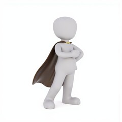 3D stick figure superhero with cape, minimalist and glossy, for motivational and inspirational content with copy space
