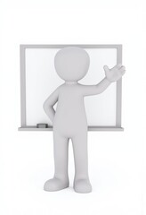 3D Stick Figure Presenter, White Minimalist, Ideal for Educational Content, Business Slides with Copy Space