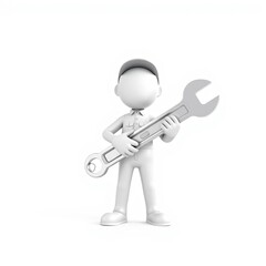 3D stick figure character performing automotive repair with a confident style, ideal for maintenance visuals and minimalist 3D character with copy space for service-related information or branding