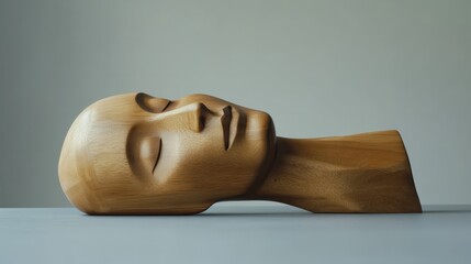 close-up minimalistic  wooden sculpture head