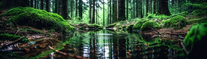 Fototapeta premium A forest with a stream running through it