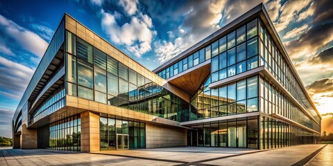 Obraz premium Modern Architecture Elegance: Sleek Lines and Geometric Windows in Contemporary Design