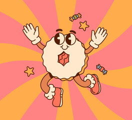 Groovy Christmas Cookie Cartoon Character Jumping