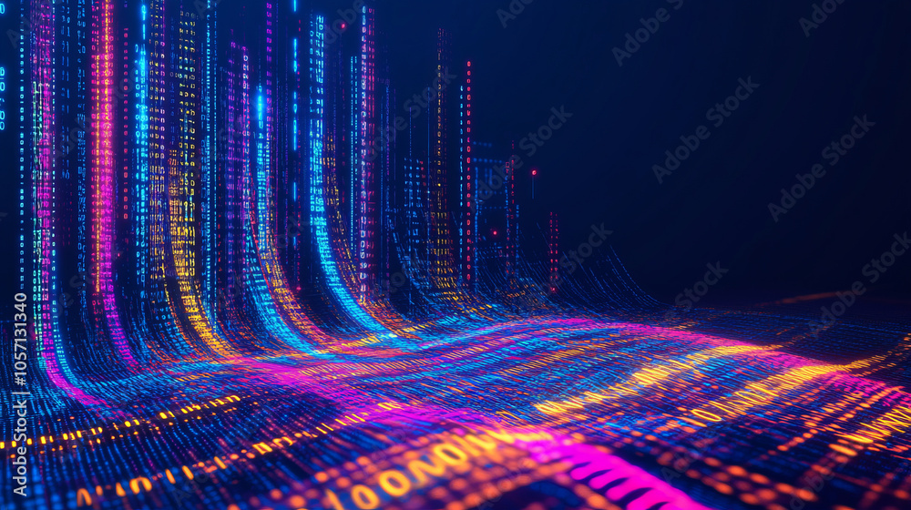 Poster abstract background with binary code and wave
