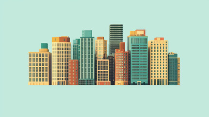 Fototapeta premium Modern city skyline illustration with colorful buildings and structures