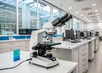 Modern Laboratory with Microscope: High-Quality Architectural Photography of a Sleek Lab Environment