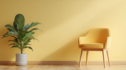 Bright and cozy interior design featuring a yellow chair and lush green plant against a vibrant wall for fresh living spaces