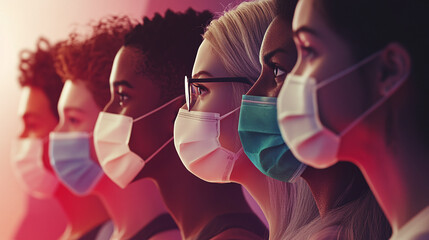 Group of People Wearing Face Masks in a Line