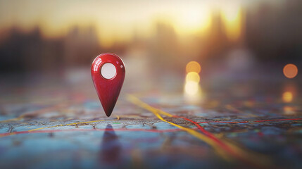 3D Map with Location Pin and Highlighted Routes in an Urban Area