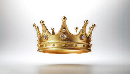 Royal gold crown with elegance floating or flying isolated white background