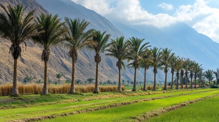 Obraz premium Palm trees lined up in a row, creating a picturesque rural scene in Peru.