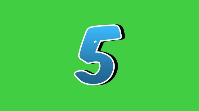 Number 5 five symbol sign animation motion graphics cartoon blue color on green screen background,the number reveal on smoke,for video number for video elements