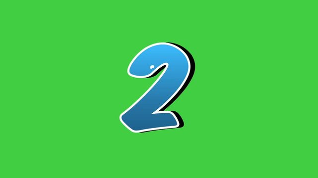 Number 2 two symbol sign animation motion graphics cartoon blue color on green screen background,the number reveal on smoke,for video number for video elements