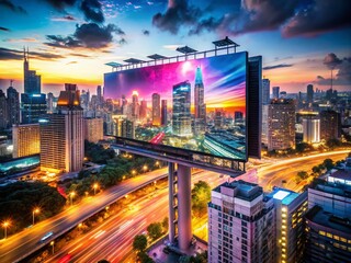 Obraz premium Night Cityscape with Billboard Mockup for Outdoor Advertising Promotion