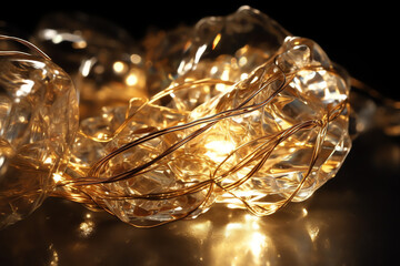 Clear water surface in gold and white gilded light, AI Generated