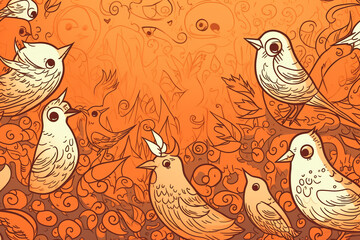 Art abstract orange black and white desktop wallpaper bird on nature, AI generated.