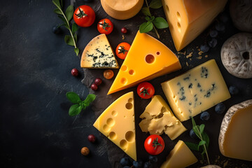 Cheese copy space and top_ view for background, AI generated.