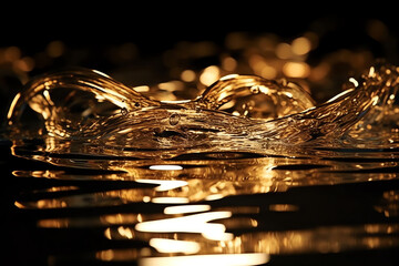Clear water surface in gold and white gilded light, AI Generated