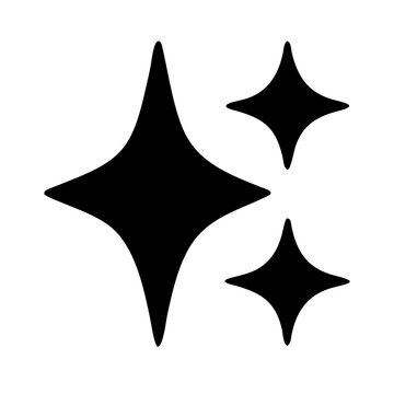 Three black star-shaped sparkles on a white background.