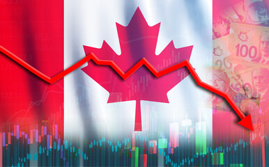Financial fall of Canada economy on chart. Canada financial crisis on economic graph, economic...