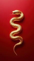 Fototapeta premium Golden snake material on red background