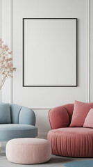 Modern Cozy Living Room Setup with Blank Frame
