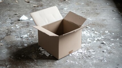 Empty cardboard box on a dirty floor